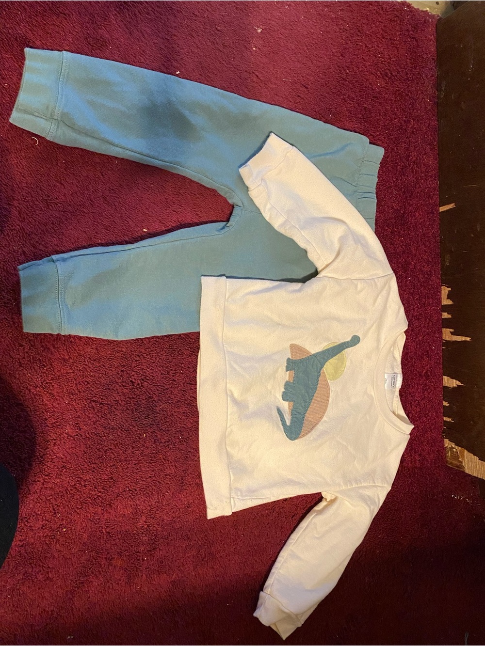Carter's Cream Dinosaur Top with Teal Pants Matching Set